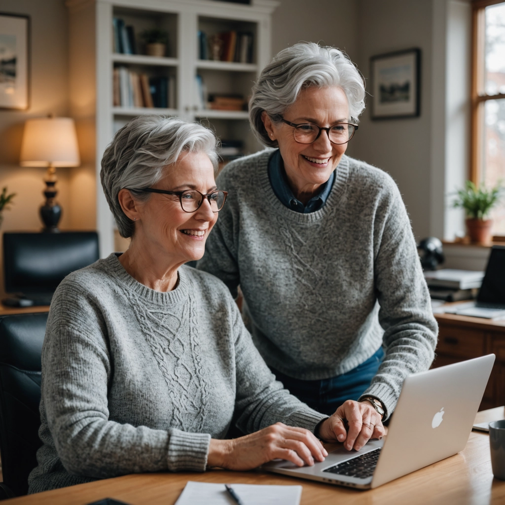 Two women on a video call discussing Social Security planning from home