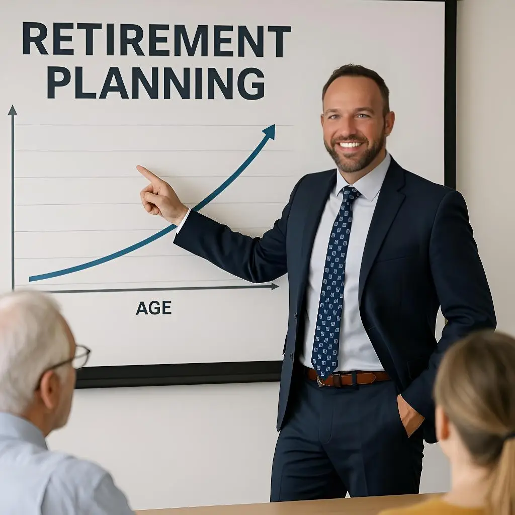 About 1 Roger Fishel teaching a retirement planning class, presenting strategies to clients