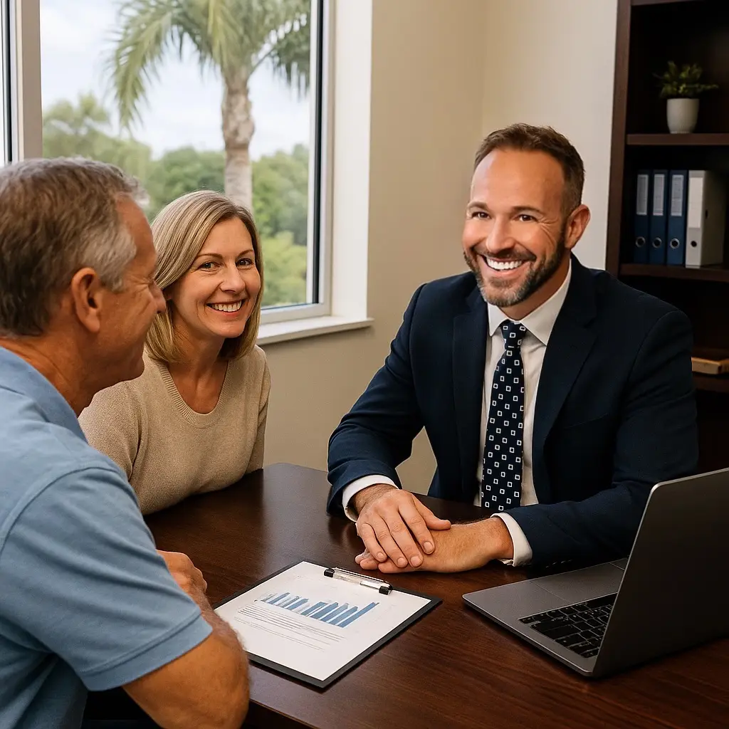 Our Process 1 Roger Fishel meeting with a retired couple in an office during a retirement planning consultation