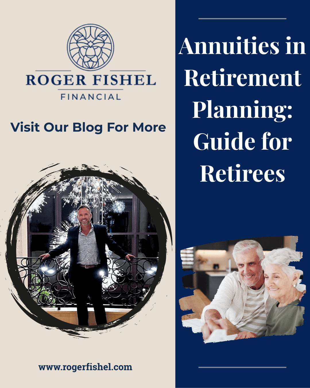 Financial advisor Roger Fishel featured on a blog cover image titled “Annuities in Retirement Planning: A Guide for Retirees,” with imagery representing retirement planning and income strategies for Florida retirees.