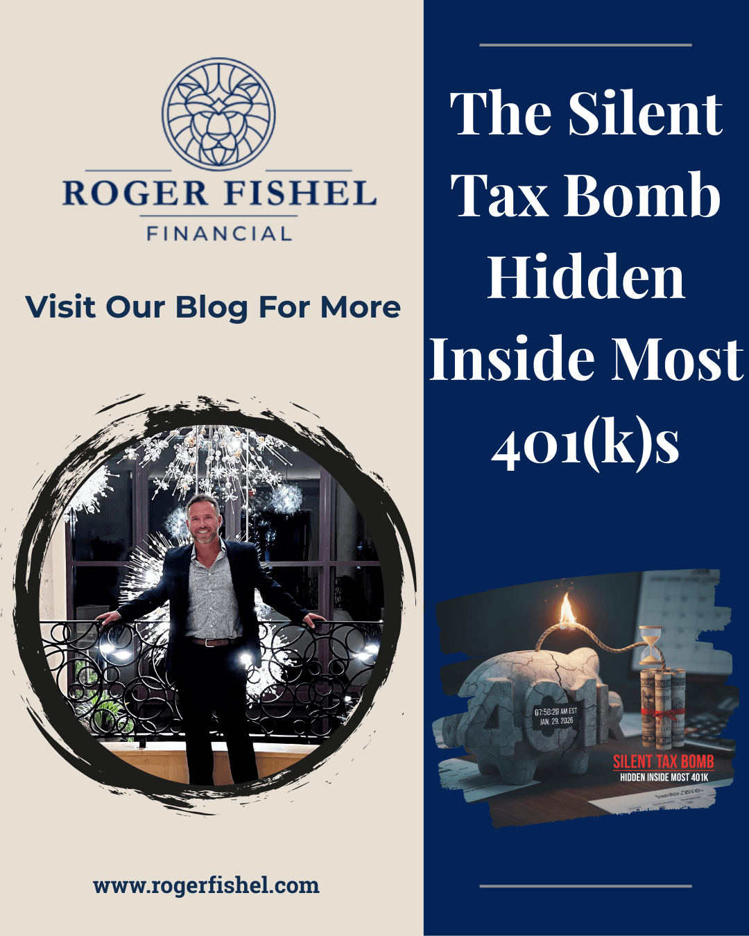 Financial advisor in Florida standing in front of retirement themed imagery illustrating the hidden tax risks inside most 401k retirement plans