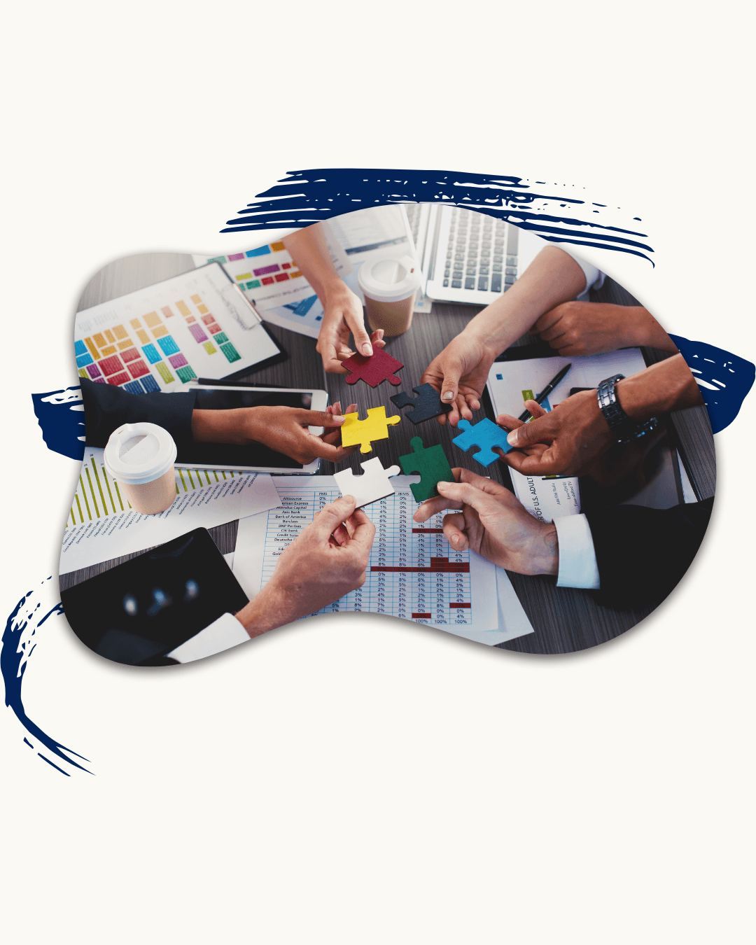Financial professionals connecting puzzle pieces representing integration of healthcare planning and retirement income strategy in Florida and Orlando