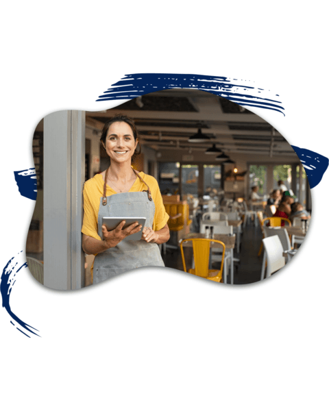 Life Insurance 3 Orlando small business owner standing in cafe with tablet representing life insurance protection for business owners in Florida