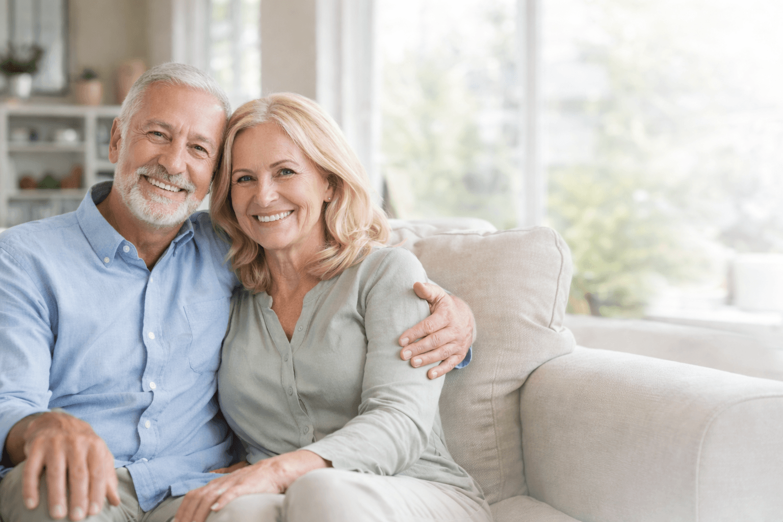 Senior couple smiling at home representing Medicare insurance planning services in Orlando Florida