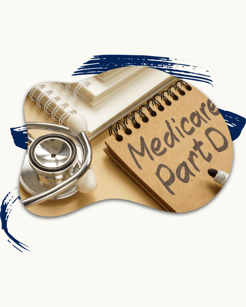 Notebook labeled Medicare Part D with stethoscope representing prescription drug coverage