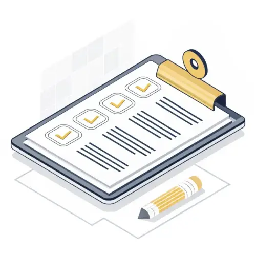 Illustrative document checklist icon with gold accents